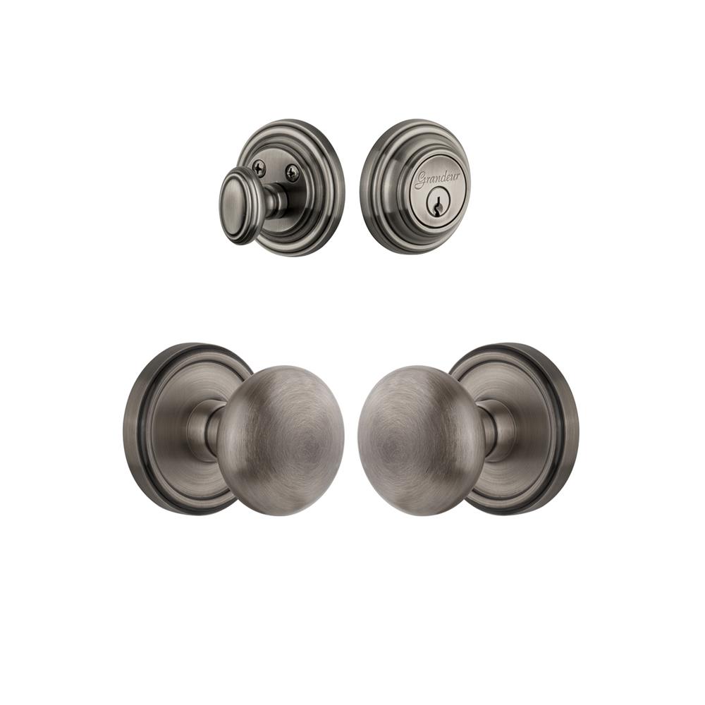 Grandeur by Nostalgic Warehouse Single Cylinder Combo Pack Keyed Differently - Georgetown Rosette with Fifth Avenue Knob and Matching Deadbolt in Antique Pewter